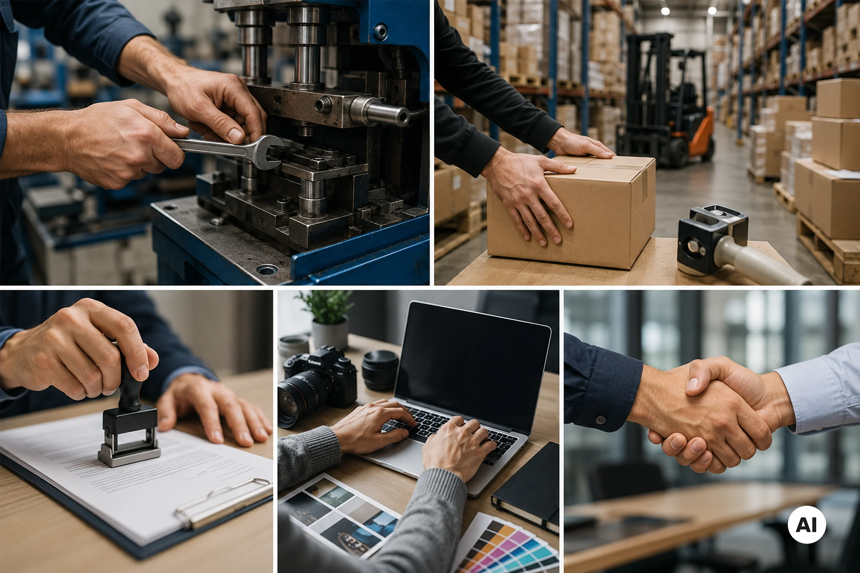 KI-generiertes Bild einer Collage mit diversen Leistungen, die die A. Sievers GmbH anbietet